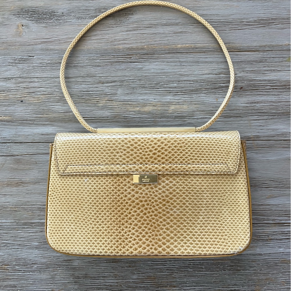 GUCCI Authentic Beige Snakeskin Shoulder Pochette